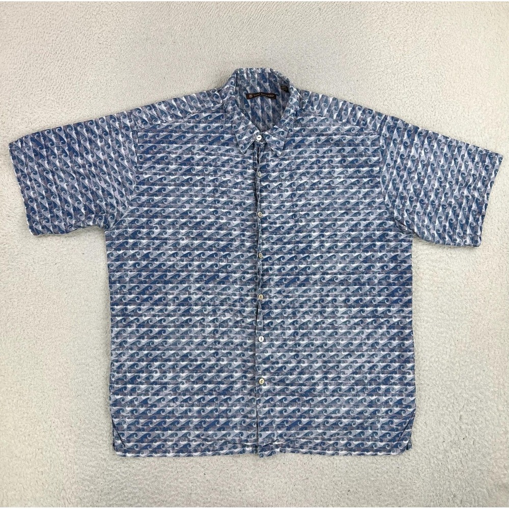 Tori Richard Shirt Mens Large Blue Wave Short Sleeve Button Up Hawaiian USA